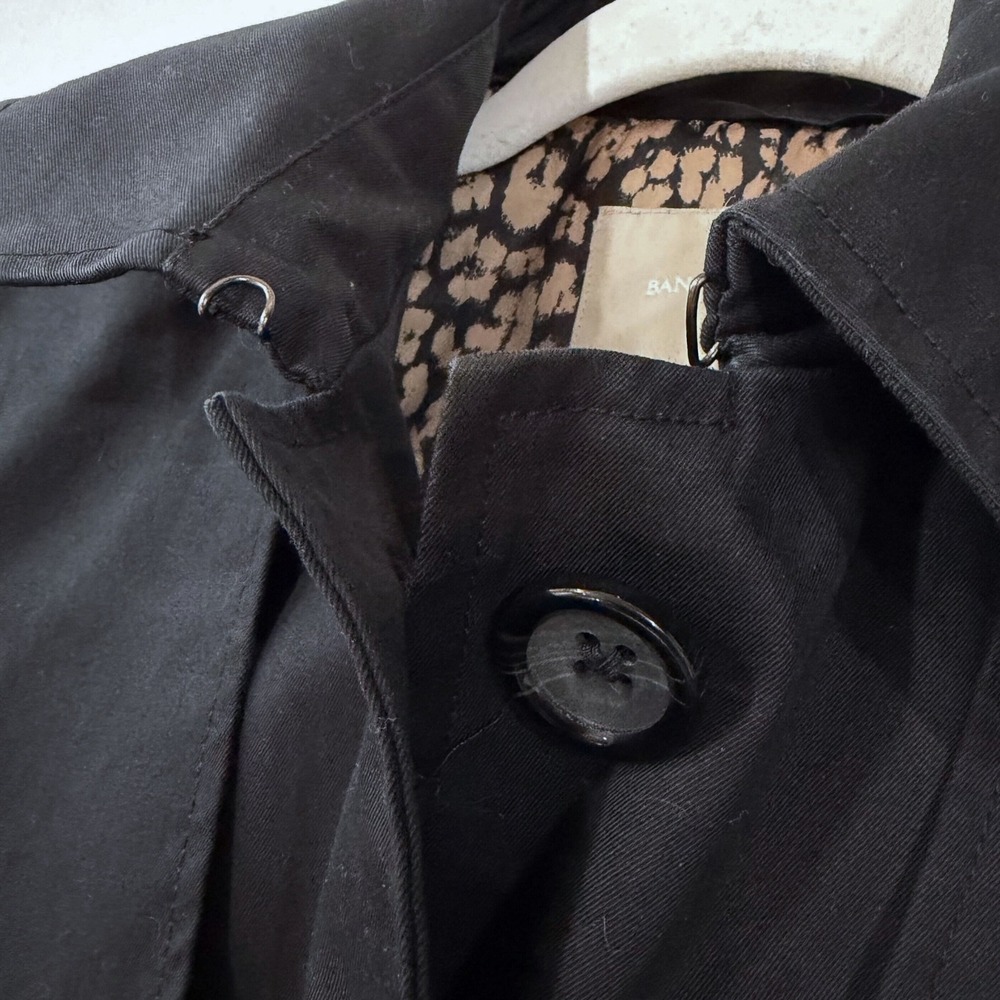 Banana Republic Leopard Lining Black Trench Coat XS Belt Whimsigoth Animal Print - Picture 6 of 8